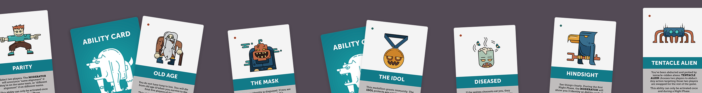 Graphic of 9 front-and-back Ability cards